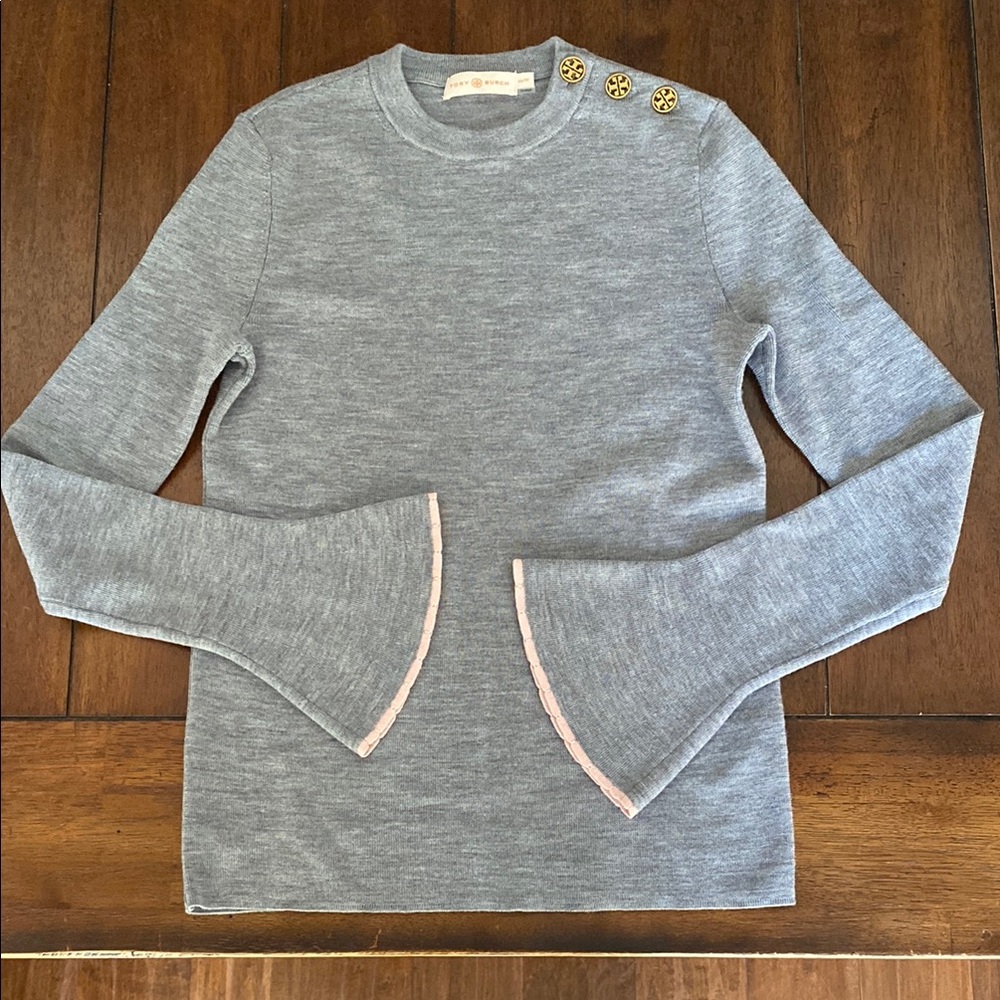 Tory Burch Gray Crew Neck Sweater Merino Wool